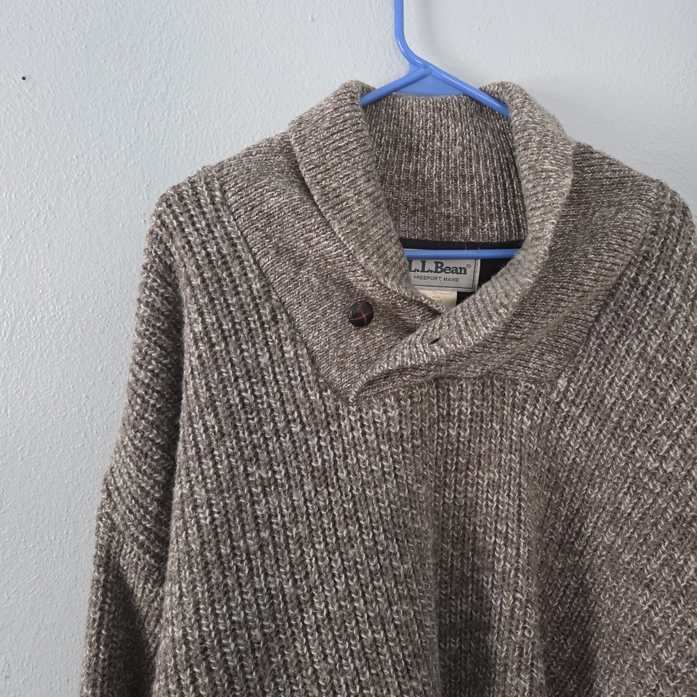 L.L. Bean Men's Vintage Shawl Neck Tan Heavy Sweater Lined 2XL